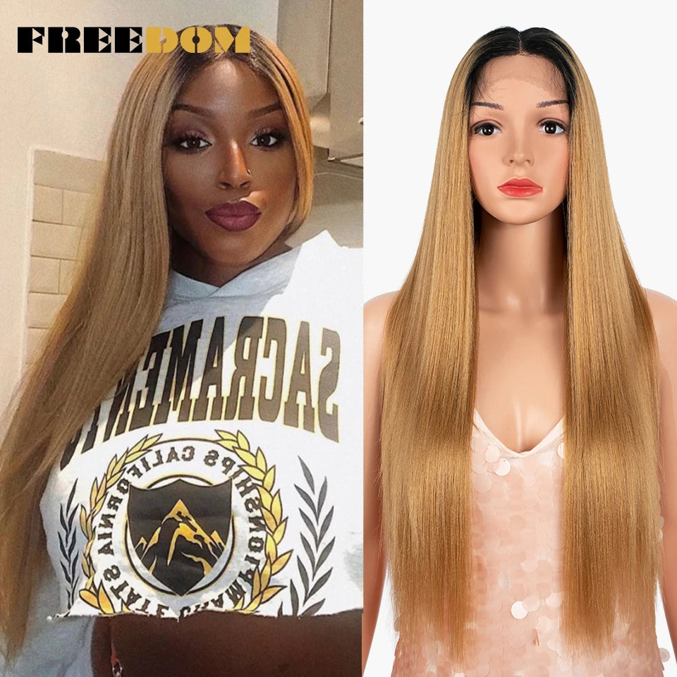 Hair Extensions and Wigs
FREEDOM Synthetic Lace Front Wig 28 Inch Long Straight Hair Wigs Soft Red Blonde Lace Front Wigs For Black Women Cosplay Wigs