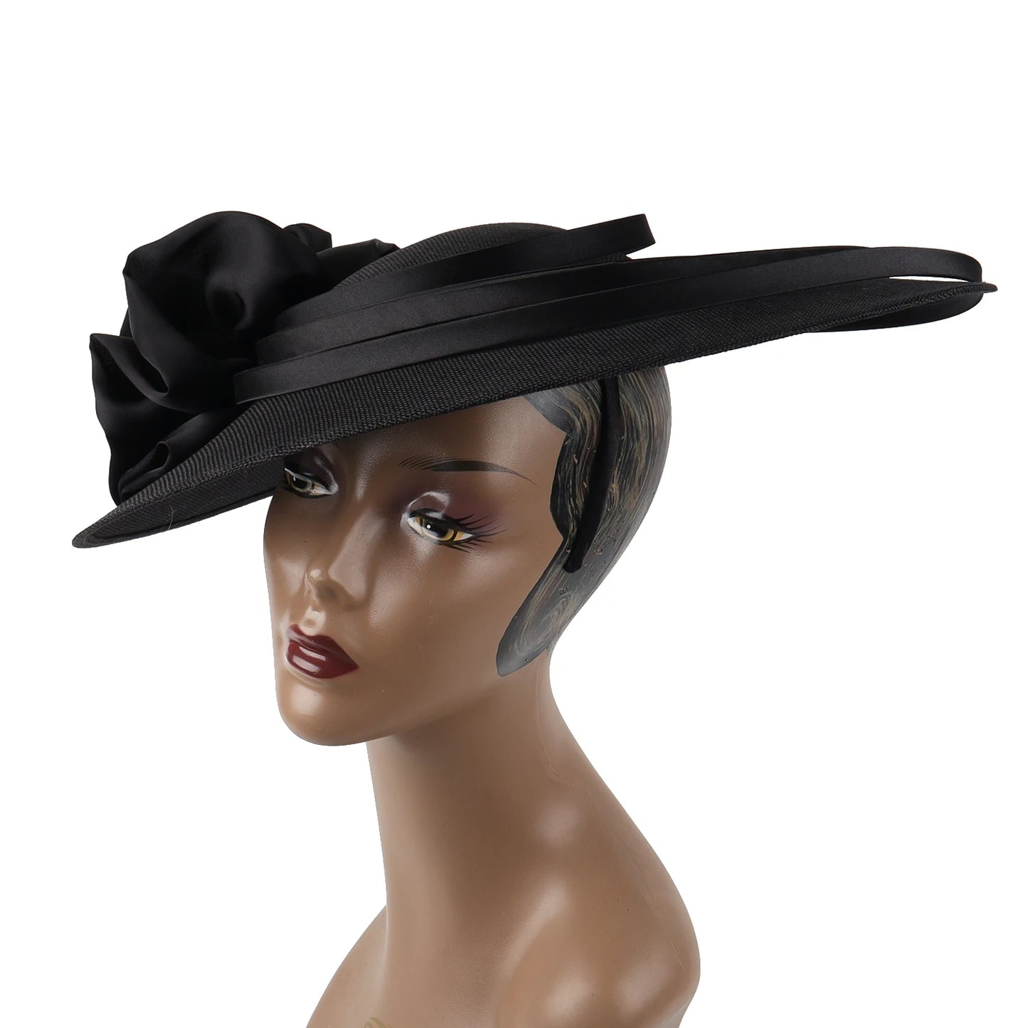 Hat Black Large Flower Fascinator Sinamay Church Hat Kentucky Derby Hat Wedding Luxury Headband Hat Cocktail Tea Party for Women