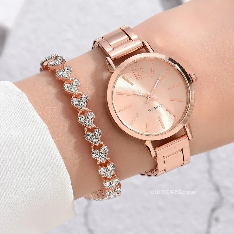 Women Watch Ladies Fashion Simple Digital Alloy with Quartz Watch Bracelet 2pcs Set Luxury Women Simple Dial Ladies Watches Reloj Mujer