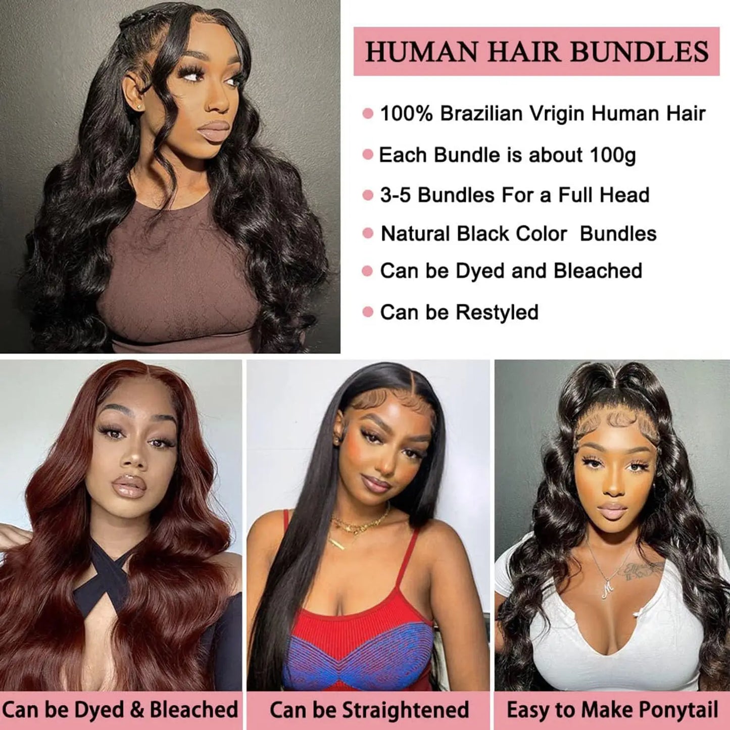 Hair Extensions and Wigs
Body Wave Bundle with Frontal Brazilian 3 Bundles with 13x4 Transparent Frontal Closure Human Hair Brazilian Virgin Hair Natural