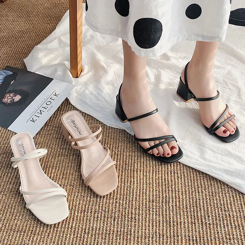 WOMEN SANDALS High Heel Sandals Summer Casual Female Shoes Woman Square Heel Open Toe Ankle Strap Ladies Sandalias Wedge Shoe 2022 New