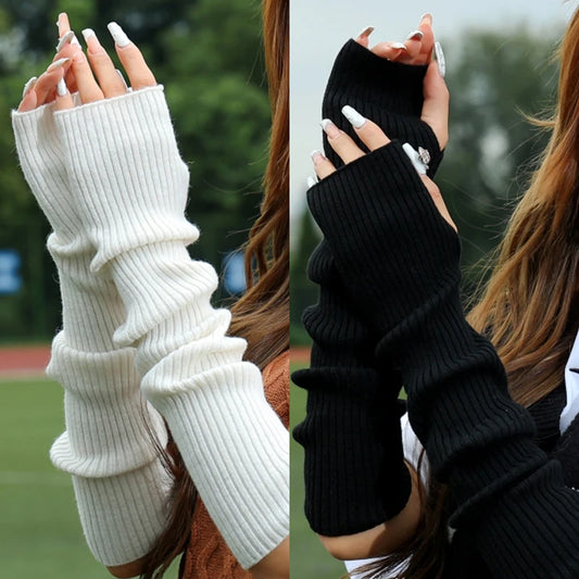 High Quality Women Knitted Arm Warmer Long Fingerless Gloves Mitten Winter Y2K Solid Arm Sleeve Fashion Casual Soft Girls Clothes Punk Gloves