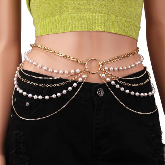 Waist Chain fashion women waist chain pearl chains multi layer body chain