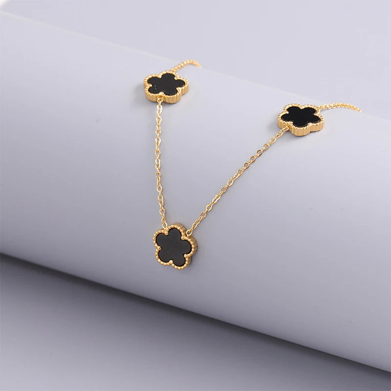 Necklaces Women 14K Gold Plated Stainless Steel Necklace Woman Five Leaf Petals Double Sided Necklaces for Women Pendant Flower Clover Jewelry