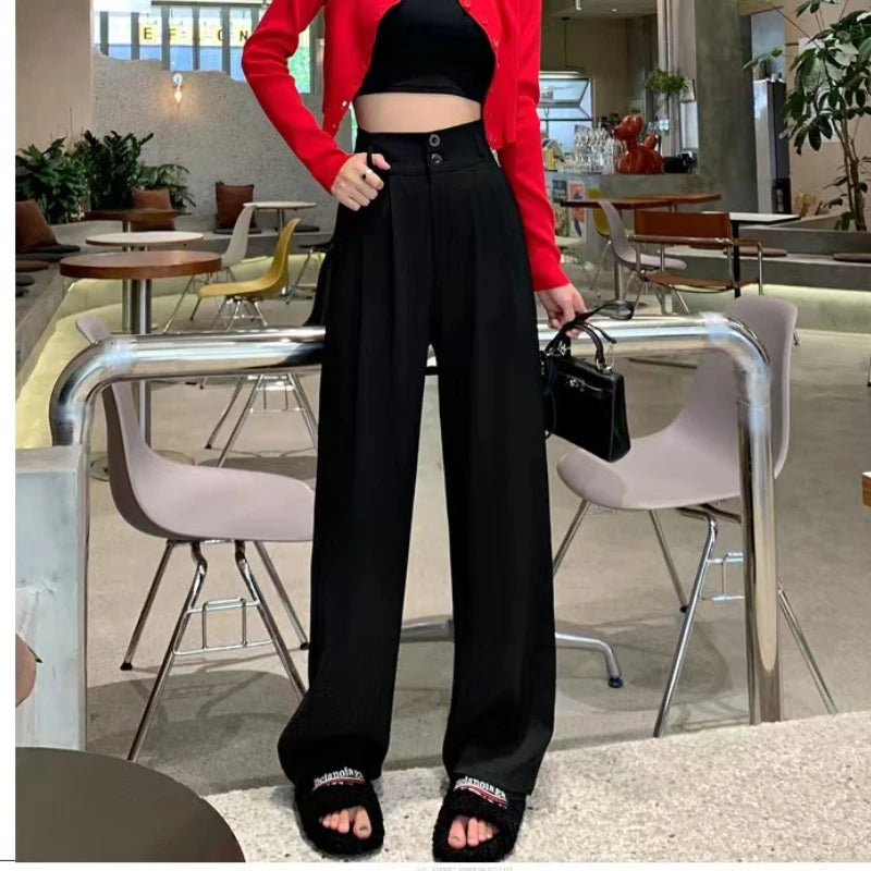 pants Women’s Wide Leg Pants Women Korean Style High Waist Black Trouser Office Ladies Fashion Loose Grey Suit Trousers Streetwear