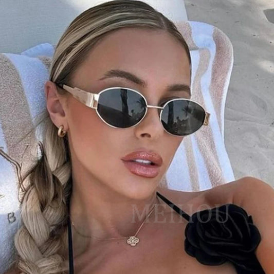 Women's Sunglasses Trendy Oval Sunglasses for Women 2024 Luxury Brand Designer Metal Frame Sun Glasses Ladies Classic Vintage Round Shades Unisex