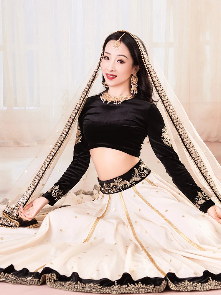 India and Pakistan Clothing 
India Clothing Sarees For Performance Woman  Lehenga Choli Black Belly Dancing Dress Nepal Pakistan Embroideried Lady Dress