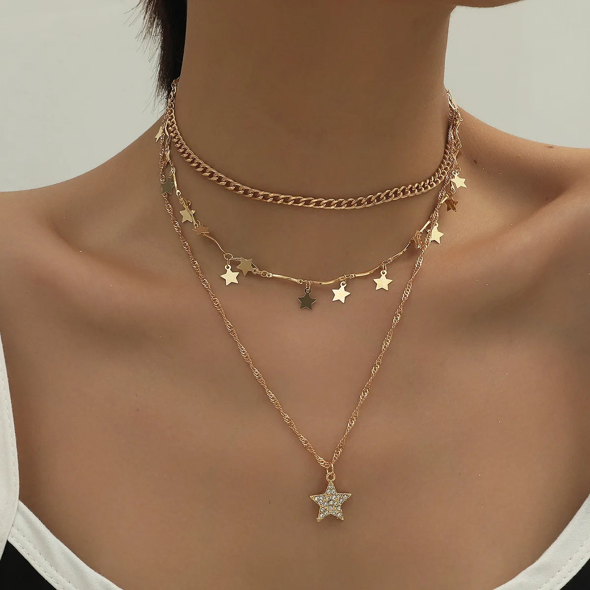 Necklaces Women New Korean Style Gold Color Star-Shape Multilayer Chain Necklace For Woman Trendy Punk Neck Jewelry Accessories