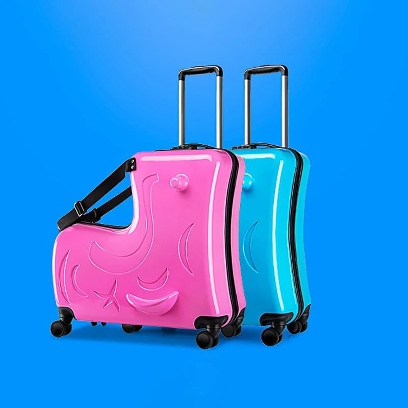 Travel Bag Cute Pony Cartoon Children Suitcases Can Sit and Ride Kids Travel Suitcase 20" Inch Carry on Luggage with Wheels Trolley Case