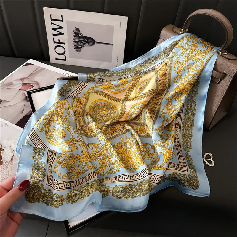 High Quality New Fashion 70X70cmPrinted Women's Scarf Pashmina Silk Scarf Square Shawl Decorative Headband Neck Luxury Design Bandana