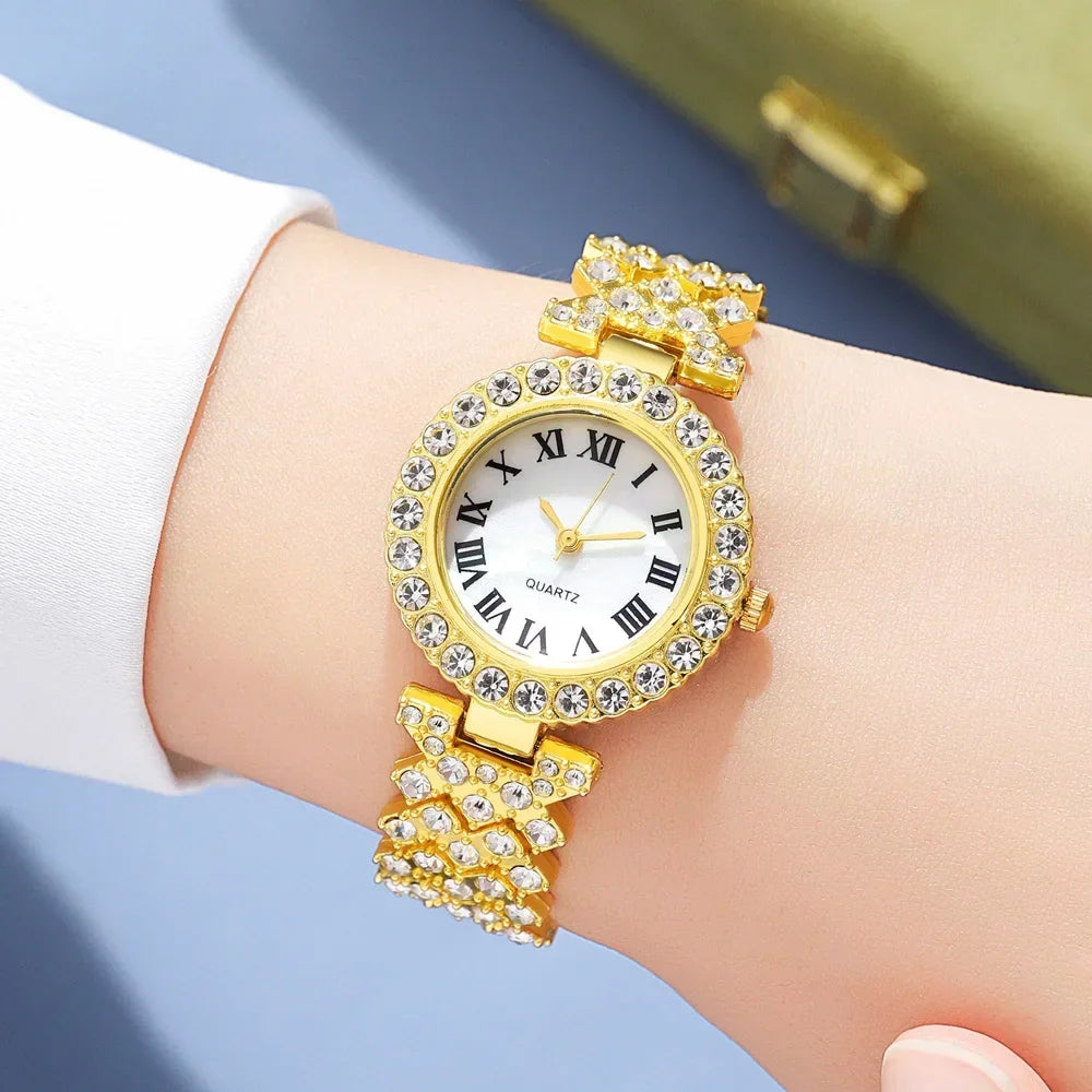 Women Watch 5PCS Set Watch Women Ring Necklace Earrings Rhinestone Fashion Wristwatch Female Casual Ladies Watches Bracelet Set Clock Reloj