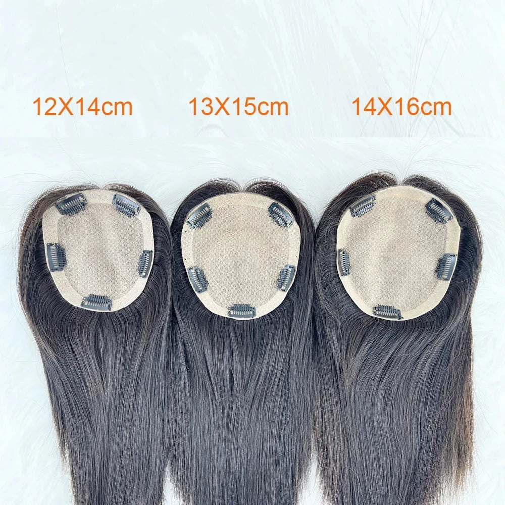 Hair Extensions and Wigs
16x18CM Virgin European Human Hair Topper Hand Tied Silk Top Toupee Silk Base Breathable Hair Piece with Clips for Women