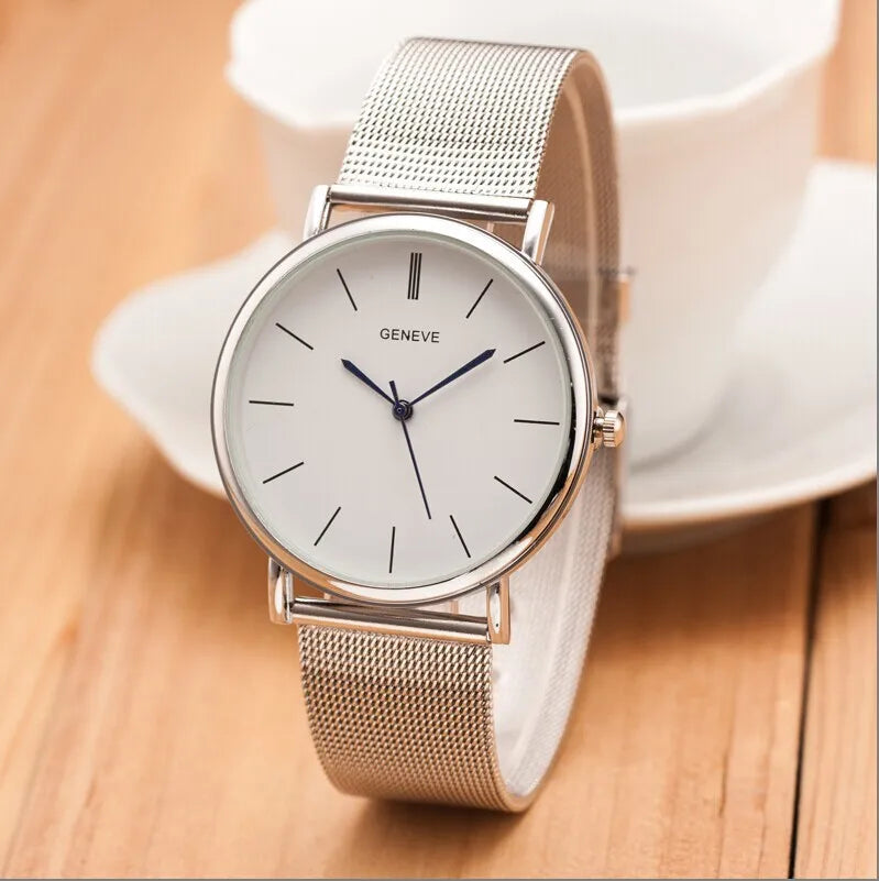 Women Watch New Famous Silver Casual Geneva Quartz Watch Women Metal Mesh Stainless Steel Dress Watches For Gift Relogio Feminino Hot Clock