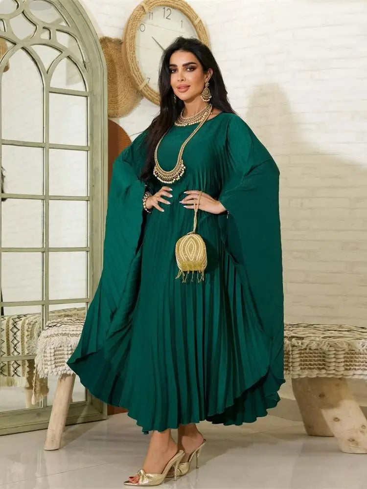 Eid Pleated Batwing Abaya Dubai Luxury 2024 Muslim Maxi Kaftan Dress Abayas For Women Kebaya Robe Femme Musulmane Vestido Largo