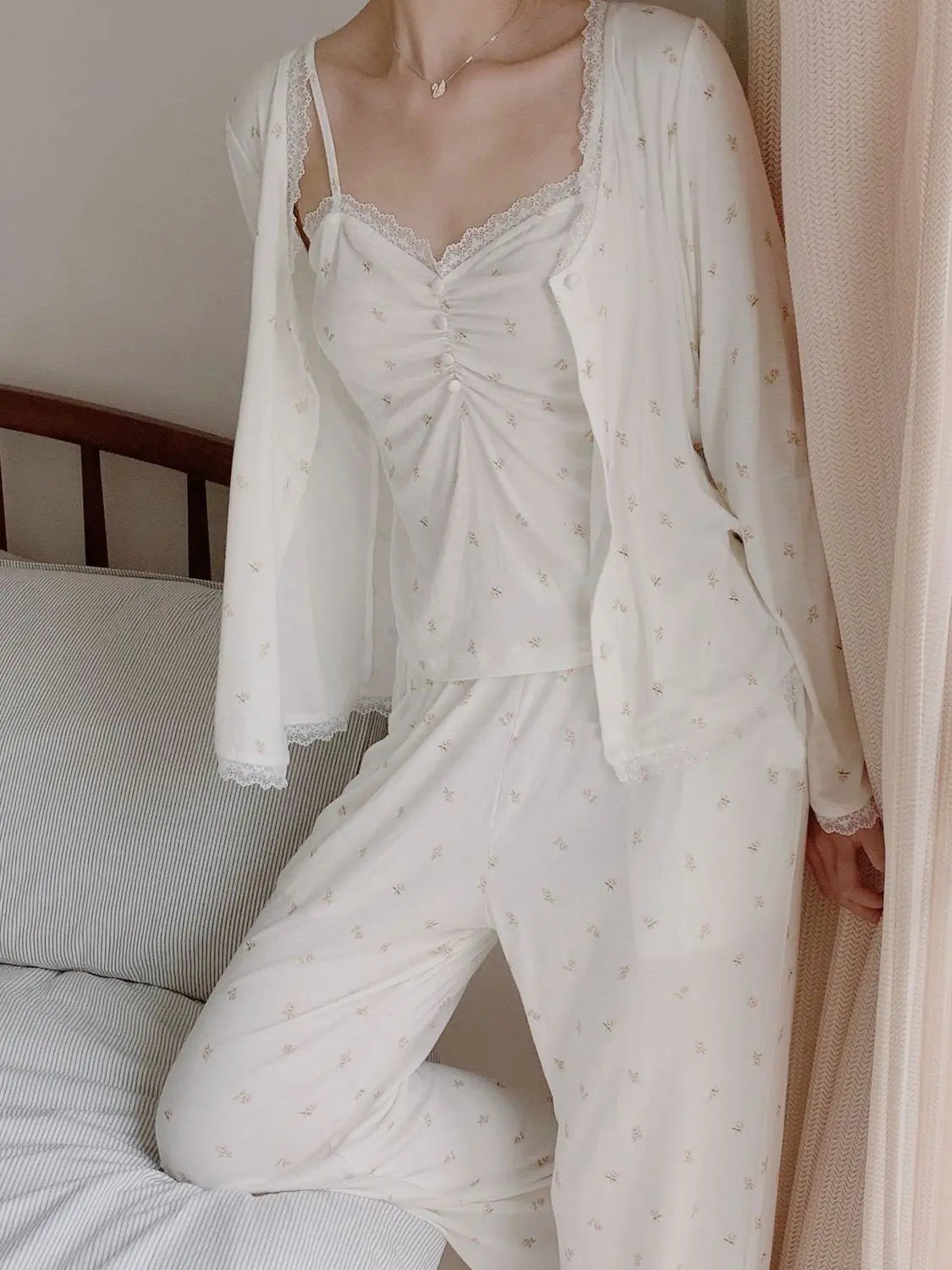 Pajama Sets 
Pajama Sets Women Spring Ins Fashion Sexy Elegant Trendy Nightwear Loose Popular Three Pieces Chic Sleepwear Home Long Sleeve