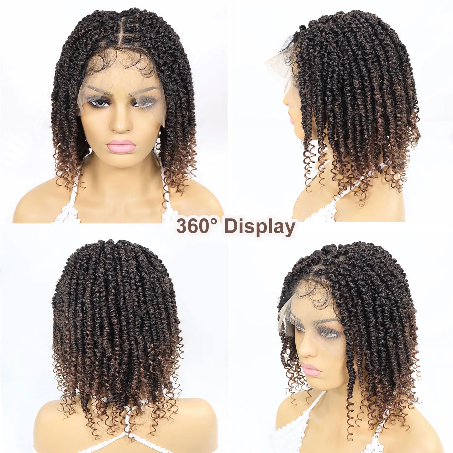 Hair Extensions and Wigs
Short Passion Twist Braided Wigs Curly Ends Square Part Blonde Bob Braided Lace Front Wig For Women Synthetic 12Inch Braided Wig