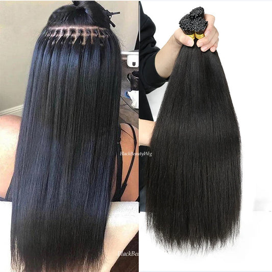 Hair Extensions and Wigs
Yaki Straight I Tip Human Hair Extension Light Yaki Pre Bonded Microlink Brazilian Remy Stick I Tip Hair Micro Beads 100g 100pcs