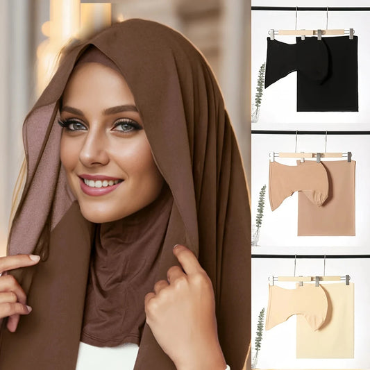 High Quality 2pcs Solid Color Muslim Chiffon Hijab Scarf Fashion Women Ramadan Long Shawls Bandana Turban Head Scarf Classic Head Wrap