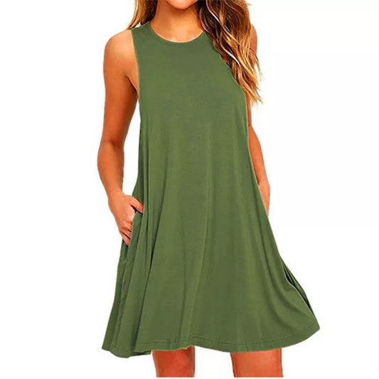 Knitted-Dress Summer Casual Swing T-Shirt Dresses Beach Cover Up