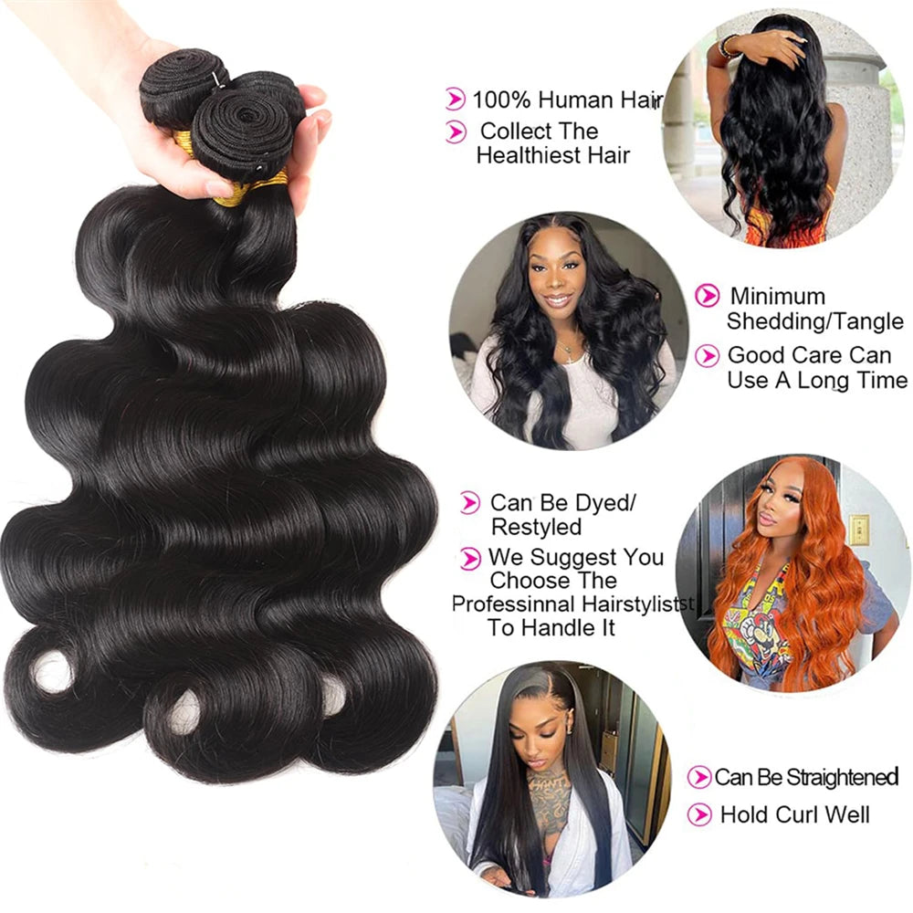 Hair Extensions and Wigs
BeautyQueen 10A Human Hair Bundles Body Wave 3 Bundles 100% Human Hair Unprocessed Raw Hair Bundles Deals Weave Hair Extensions