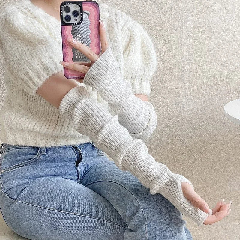 High Quality Women Knitted Arm Warmer Long Fingerless Gloves Mitten Winter Y2K Solid Arm Sleeve Fashion Casual Soft Girls Clothes Punk Gloves