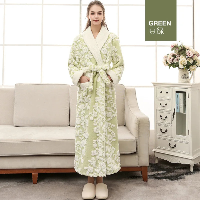 Winter Warm Sleepwear 
Lovers Robe Women Winter Flannel Bathrobe Thicken Warm Kimono Bath Gown Sleepwar Night Wear Plus Size 3XL Nightgown