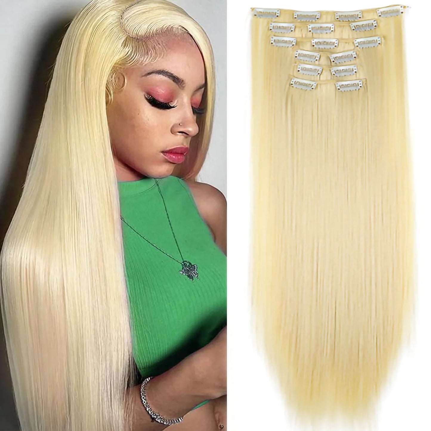 Hair Extensions and Wigs
24Inch 16 Clips in Hair Extensions Long Straight Hairstyle Synthetic Blonde Black Hairpieces Heat Resistant False Hair Daily Use