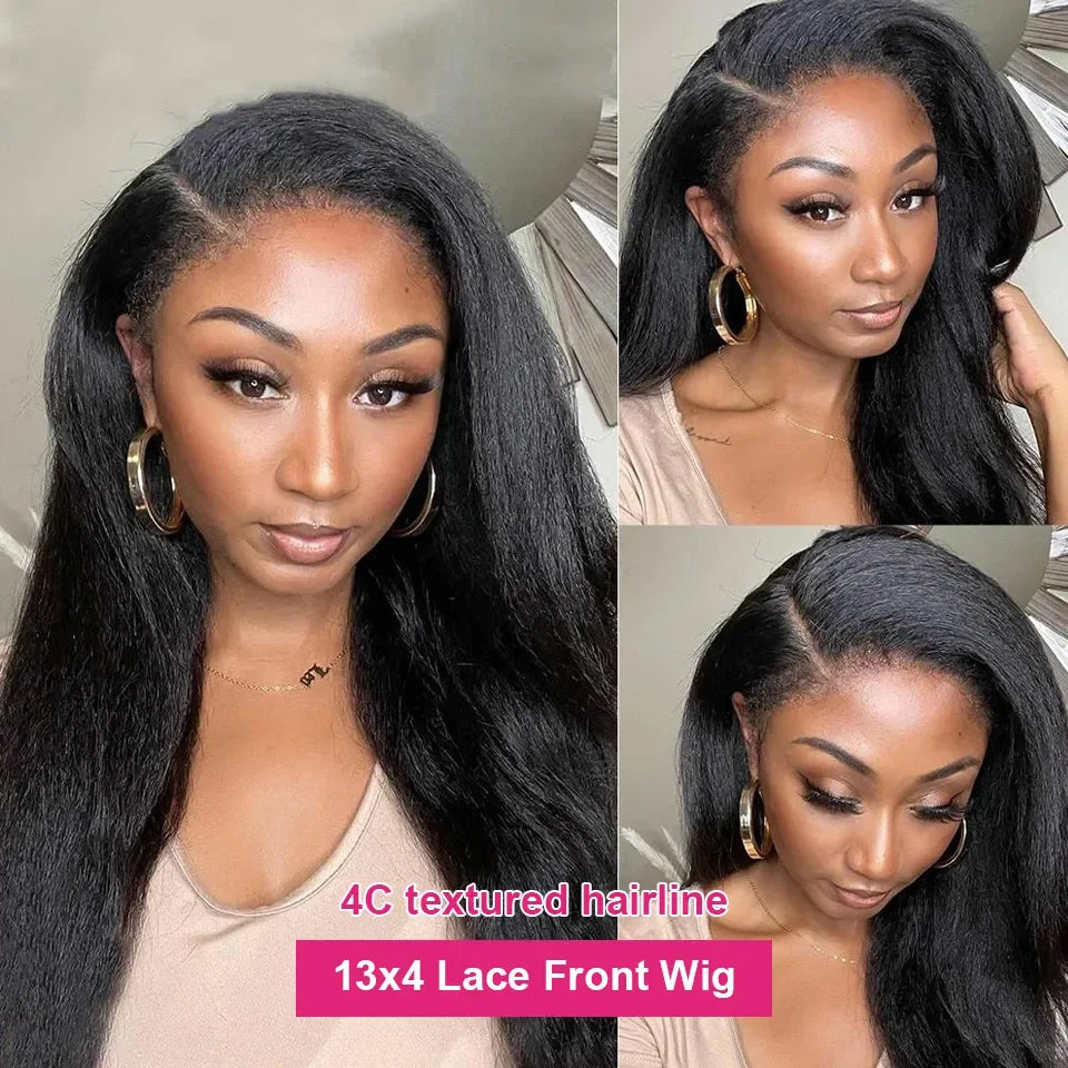 Hair Extensions and Wigs
Kinky Straight 4C Kinky Edges Curly Baby Hair Wig Yaki Straight 13x6 HD Lace Frontal Wig Human Hair Transparent Lace Front Wig