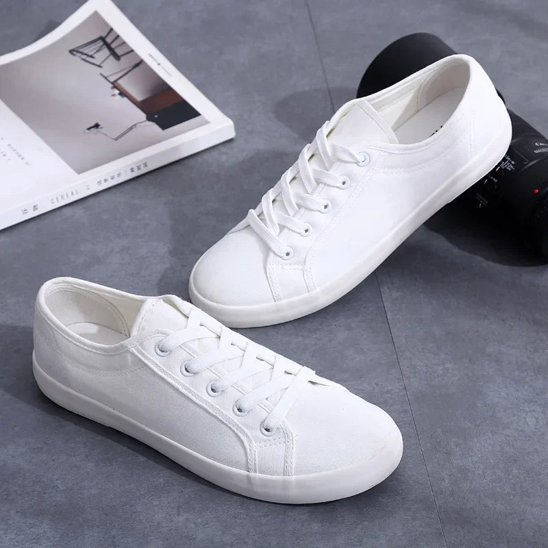 canvas shoes Unisex White Canvas Shoes Casual Summer Vulcanized Shoes Lace-up Students Cloth Shoe Women's Flats Sneakers Women Board Shoes