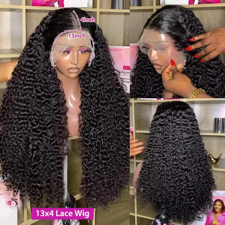 Hair Extensions and Wigs
13x6 Lace Frontal Wigs 250 Density Curly 30 Inch 13x4 Human Hair Wig natural black Deep Wave Wig Lace Front Wig For Women