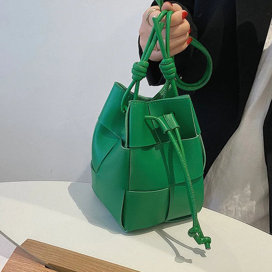 Handbags Fashion Weaving Pu Leather Bucket Bags For Women 2022 Designer Crossbody Shoulder Bags Soft Pu Leather Ladies Sling Bags