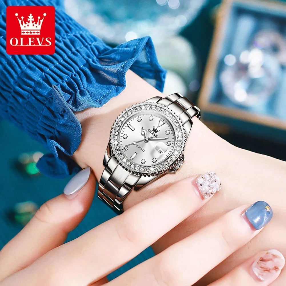 Women Watch OLEVS Original Diamond Dial Quartz Watch for Women Fashion Elegant Ladies Watches Stainless Steel Waterproof Women's Wristwatch