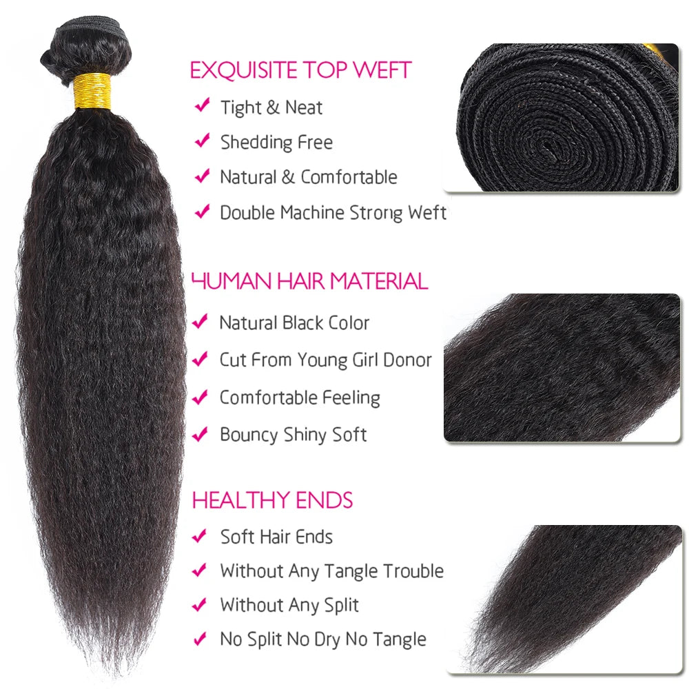 Hair Extensions and Wigs
Kinky Straight Bundles Human Hair 1 3 4 Bundles Coarse Yaki Weave Human Hair Bundles Original 100% Human Hair Extensions Sale