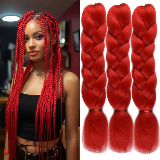 Hair Extensions and Wigs
Red jumbo braiding Synthetic 3 Pack 24 Inch Hair Extensions for Crochet Twist High Temperature Braids  for Women Fake Braids