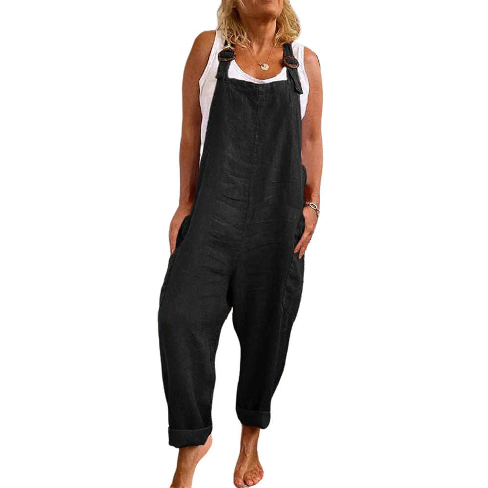 Bodysuits Cotton Blend Jumpsuit Women Summer Casual Solid Overalls Bodysuits Oversized Wide Leg Pants Female Clothing Streetwear Rompers