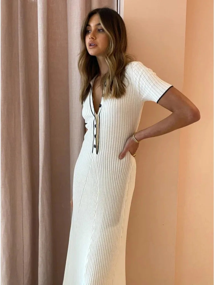 Knitted-Dress  Rib Slim Maxi Dresses For Women High Waist Casual Loose Dress