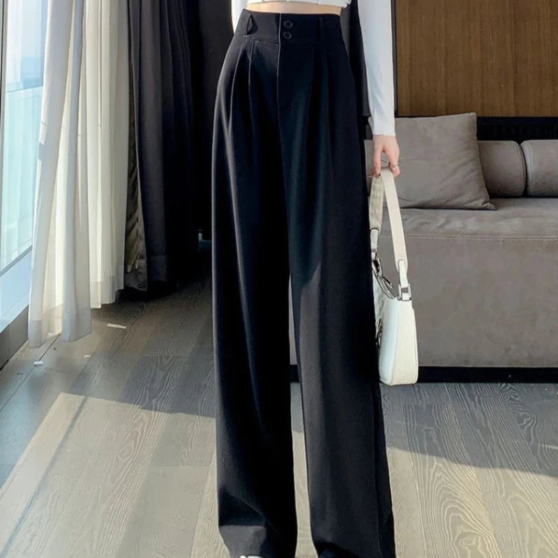 pants Women’s Wide Leg Pants Women Korean Style High Waist Black Trouser Office Ladies Fashion Loose Grey Suit Trousers Streetwear