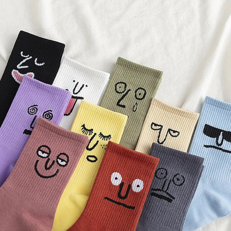 Stockings 
Personalized Emoticon Pattern Mid-calf Socks Sweat-absorbent Anti-odor Breathable Stockings Trendy Jacquard Couple Socks