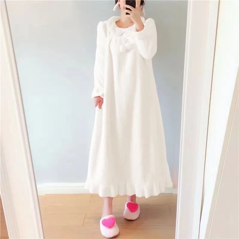 Winter Warm Sleepwear 
Long Loose Nightgowns Women Coral Fleece Velvet Thick Warm Winter Homewear Nightdress Baggy Solid Sweet Lovely Elegant Female