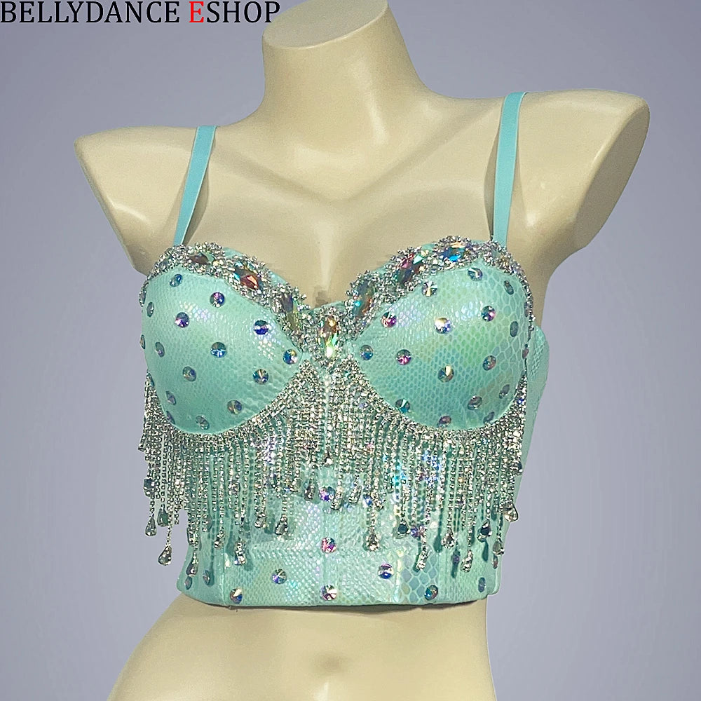 dancers  
New Women's Nightclub Partywear Pole Dancing Costume Rave Bra Corset Top Camis Rhinestone Inlay Bras Crop Tops Women Push Up Bra