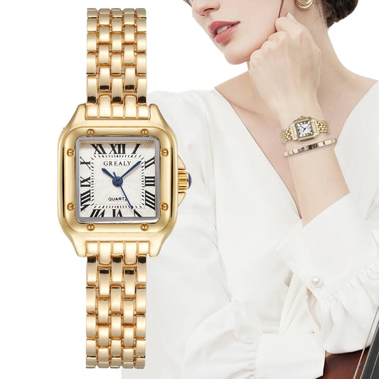 Women Watch Fashion Square Watches Gold Alloy Strap 2024 Luxury Ladies Quartz Wristwatches Qualities Female Roman Scale Clock