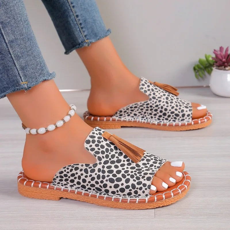 Flat Shoes Women  Casual Beach Holiday Slippers 2024 Summer New Fashion Fringe Outdoor Flat Shoes Open Toe Sandals Zapatos De Mujer Slides