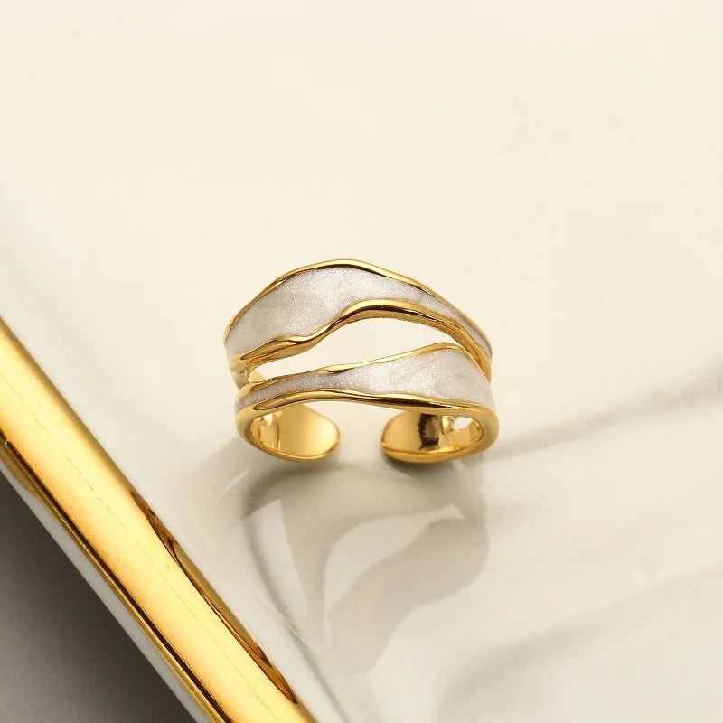 Luxury  Rings Retro Gold Color Double Oil Drip Open Rings for Women Luxury Irregular Adjustable Finger Ring 2023 New Trendy Wedding Jewelry