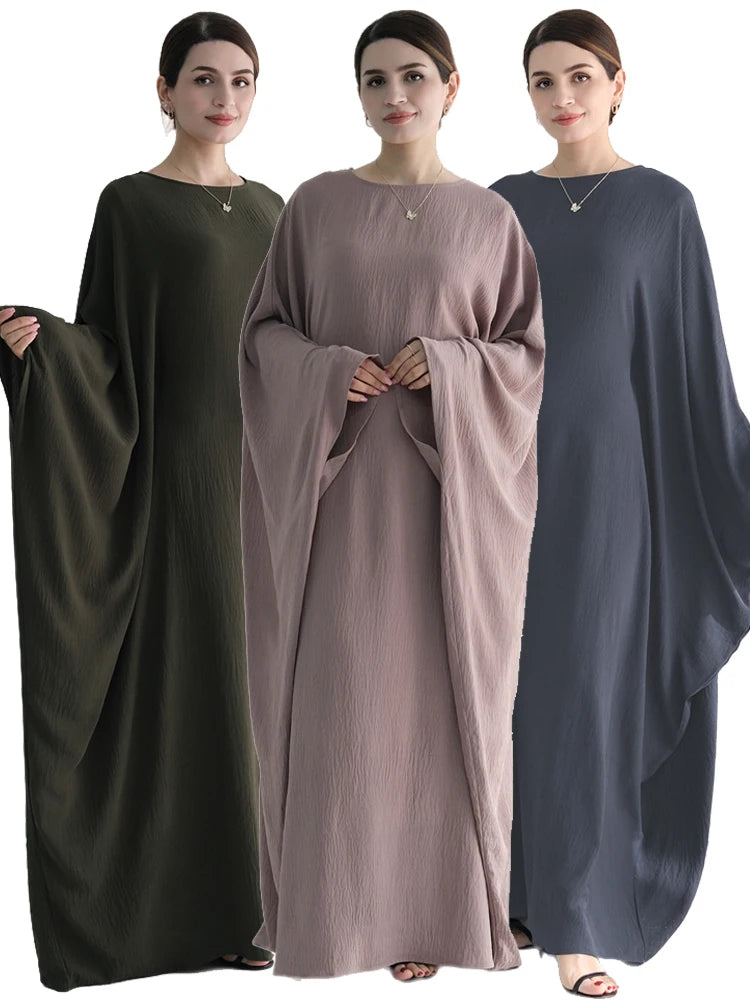 Ramadan Eid Crepe Batwing Butterfly Modest Abaya Dubai Luxury 2024 Muslim Jersey Hijabs Kaftan Dress For Women Kebaya Vestidos