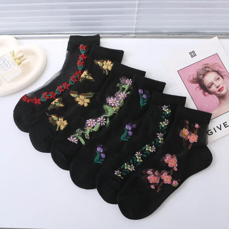 Stockings 
6 Pairs of Ultra-Comfy Luxurious Floral Lace Socks - 3D Textured, Non-slip Mid Tube Design, Breathable Womens Stockings & Hosier