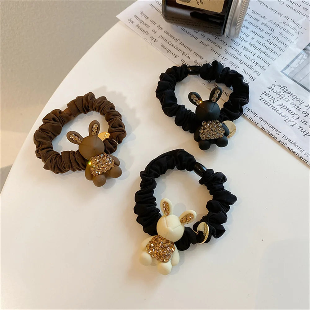 Elegant Look Cute Animal Rabbit HairRope Luxury Rhinestone Elastic Rubber Band Headrope for Women Gils High Ponytail Hair Accessories Gifts