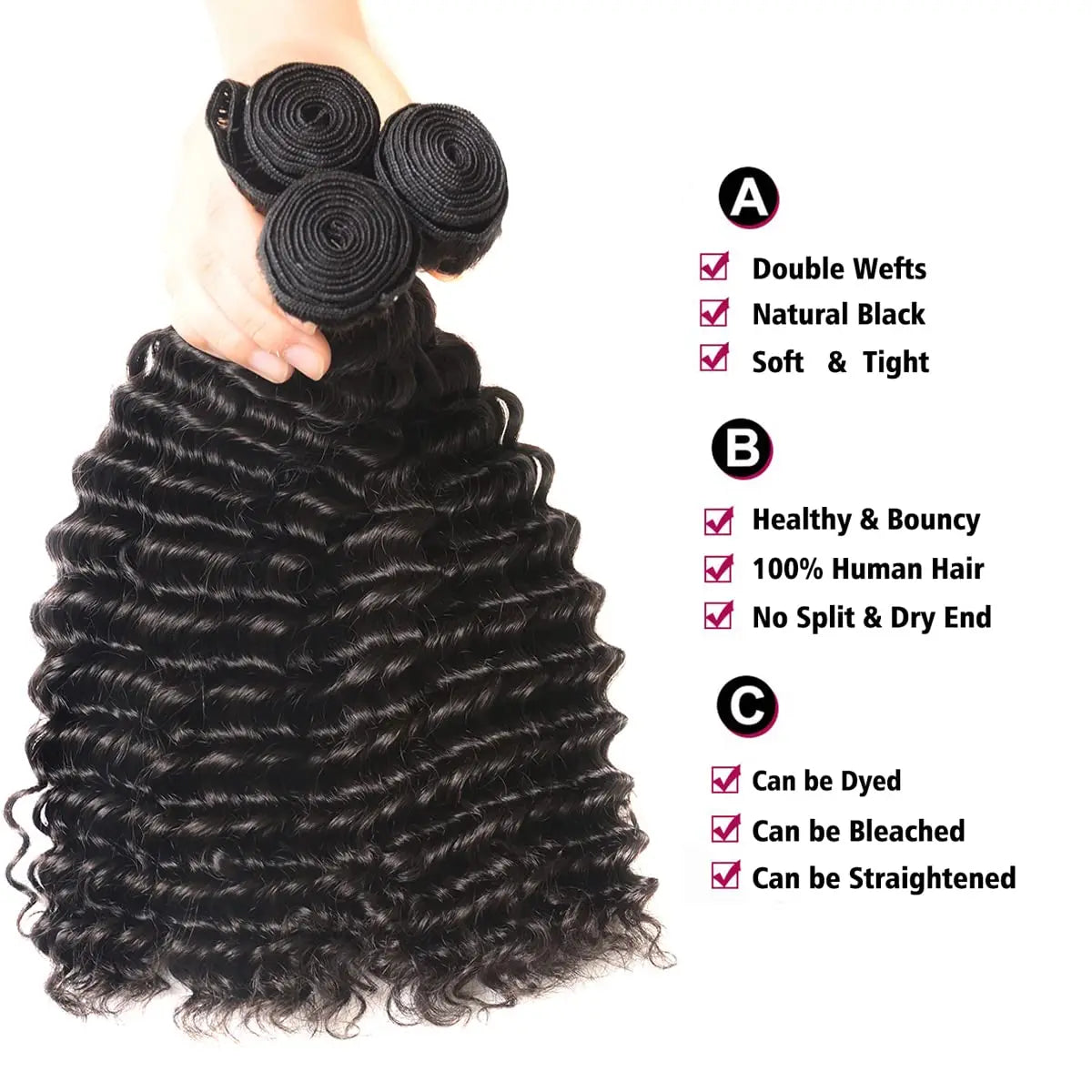 Hair Extensions and Wigs
Deep Wave 3 Bundles with Closure Human Hair 100% Brazilian Virgin Remy Hair 13x4 Deep Curly Lace Closure with Baby Hair Natural