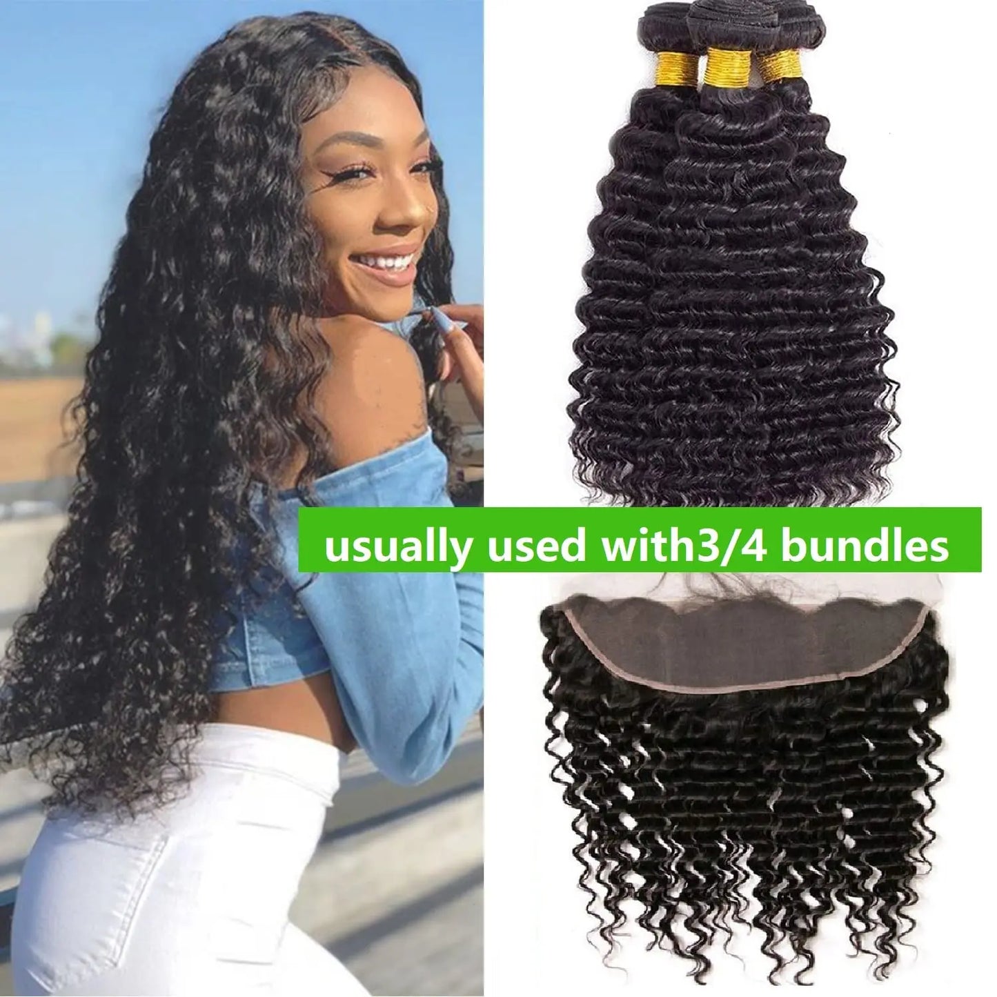 Hair Extensions and Wigs
Deep Wave 3 Bundles with Closure Human Hair 100% Brazilian Virgin Remy Hair 13x4 Deep Curly Lace Closure with Baby Hair Natural