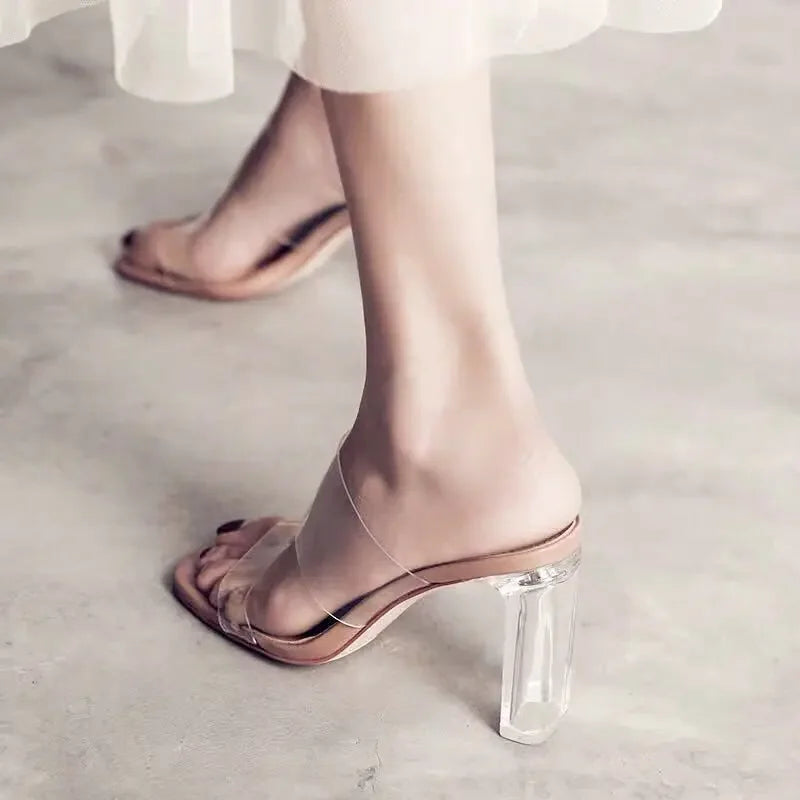 WOMEN SANDALS Pumps Sandals PVC Jelly Slippers Open Toe High Heels Women Transparent Perspex Slippers Shoes Heel Clear Sandals