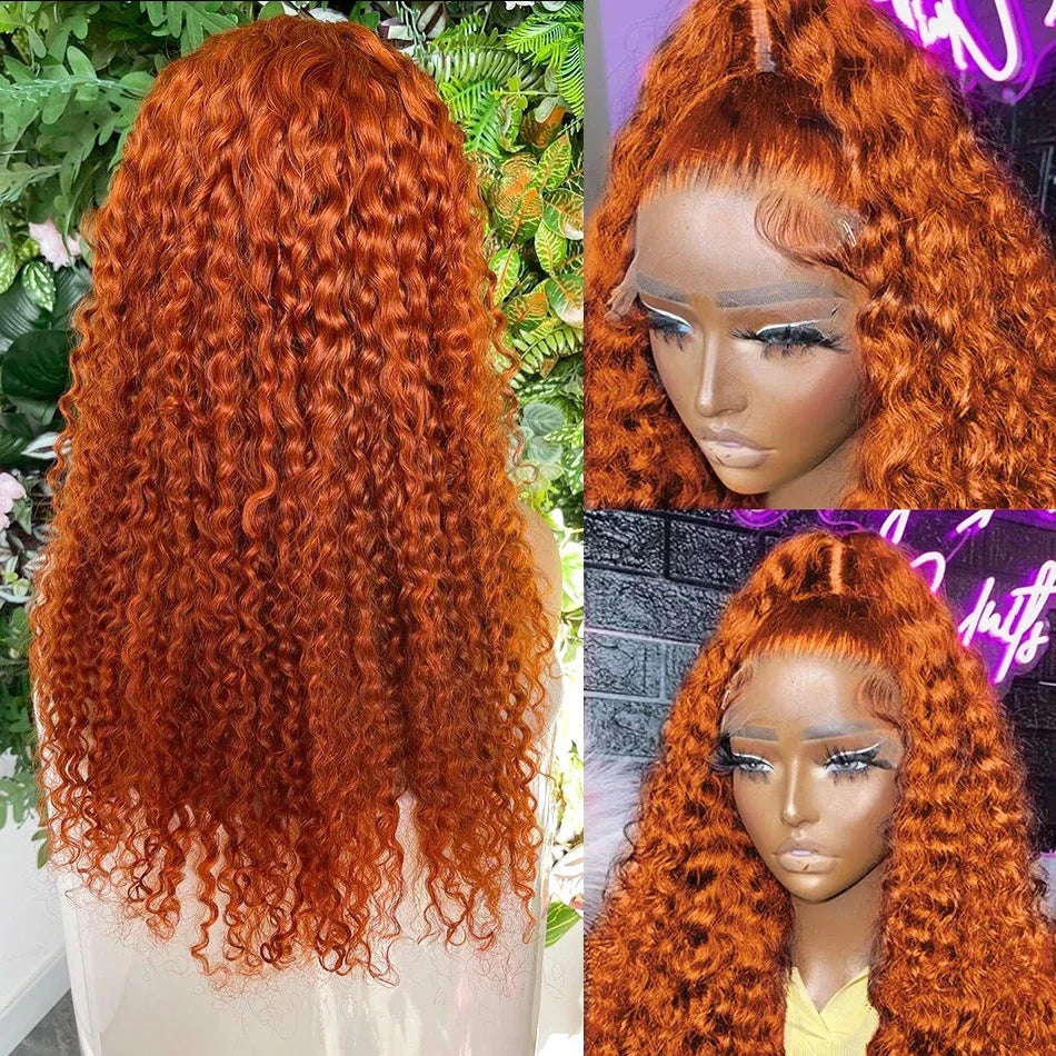 Hair Extensions and Wigs
250 Density 13x6 transparent deep wave lace frontal human hair wig orange ginger 30 40 inch 13x4 lace front wigs for women